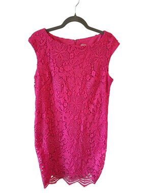 Anne Klein Pink Floral Lace Sheath Dress Womens Size 12 Made In Vietnam